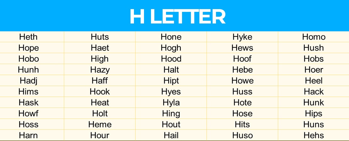 H İle Başlayan İngilizce Kelimeler